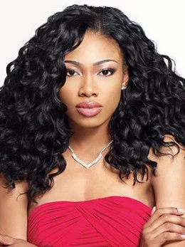Grand Medium Kinky Black No Bang African American Lace Wigs for Women 18  inch
