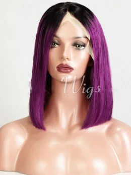 14 inch Indian Remy Hair Chin Length Straight Two Tone Wigs