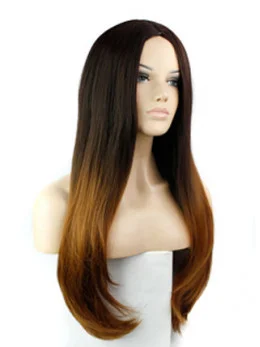 24  inch Straight Without Bangs With Bangs Lace Front 100 per Remy Hair Ombre Wigs