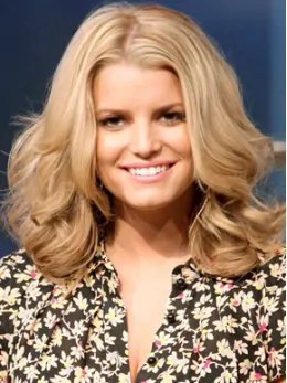 Jessica Simpson Bouncy and Smart Mid-length Wavy Lace Human Hair Wig about 14  inches