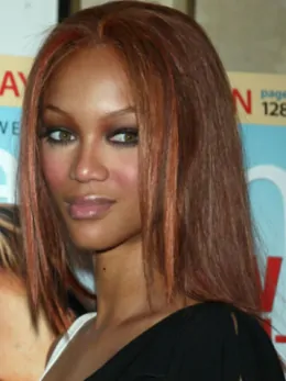 Tyra Banks Soft and Beautiful Mid-length Straight Layered Lace Human Hair Wig 14  inches