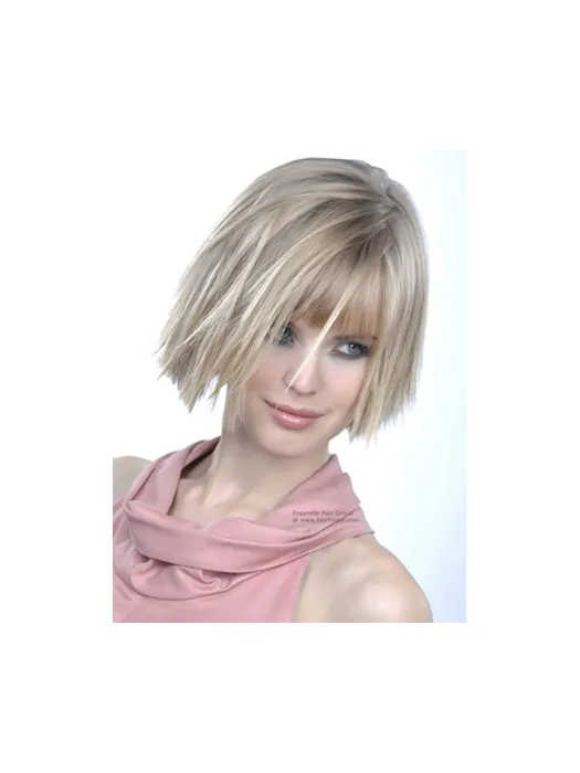 Young Fashion Platinum Blonde Straight Shape Chin Length Girl Wigs