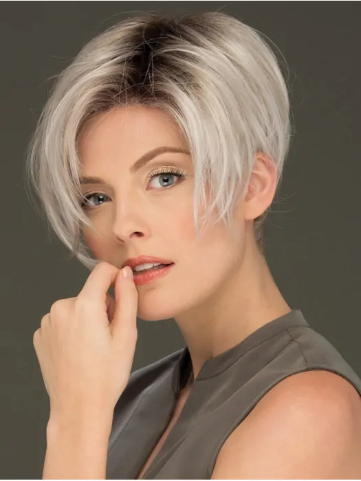 6 inch Cropped Affordable Lace Front Straight Grey Wigs