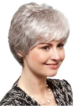 8 inch Short Straight Ideal 100 per Hand-tied Grey Wigs