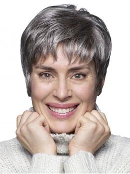 6 inch Cropped Straight Style 100 per Hand-tied Grey Wigs