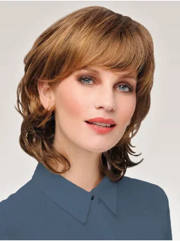 Wavy Chin Length Affordable Synthetic Auburn Monofilament Wigs