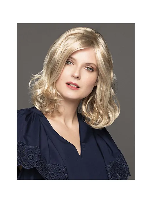 Curly 14 inch Platinum Blonde Shoulder Length Synthetic Without Bangs The Monofilament Wigs