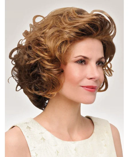 Curly Chin Length Flexibility Synthetic Brown Monofilament Wigs