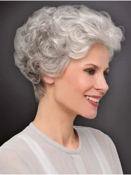 6 inch Cropped Curly New Monofilament Grey Wigs