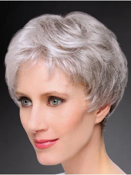 8 inch Short Straight Durable 100 per Hand-tied Grey Wigs
