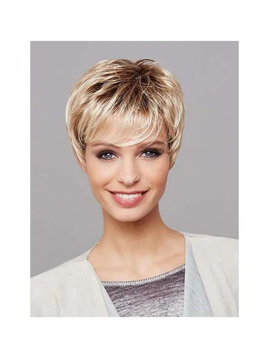 8 inch Platinum Blonde Short Layered Straight Synthetic Wigs