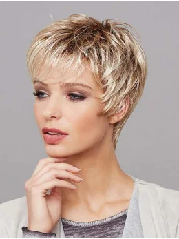 8 inch Platinum Blonde Short Layered Straight Synthetic Wigs