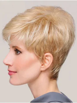 Blonde Straight Monofilament Fashionable Boycuts Synthetic Wigs