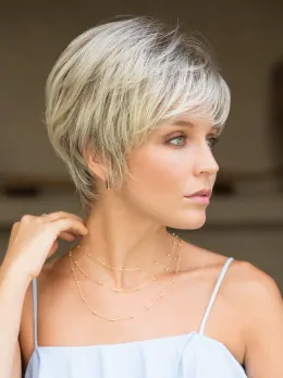 Capless 4 inch Straight Cropped Grey Cheap Synthetic Wigs