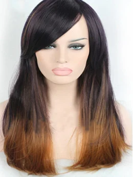 22  inch Straight Style With Bangs Lace Front 100 per Remy Hair Ombre Wigs
