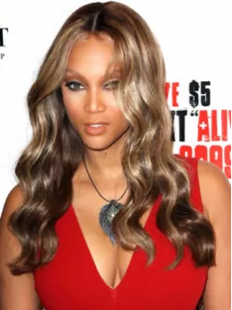 Tyra Banks Well-trimmed Long Wavy Lace Human Hair Wig 20  inches