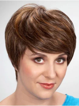 8 inch Brown Short With Bangs Straight Synthetic Wig