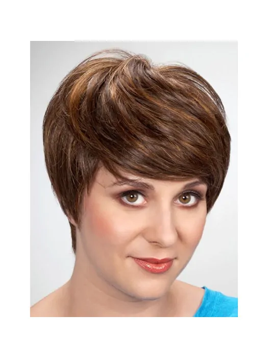 8 inch Brown Short With Bangs Straight Synthetic Wig