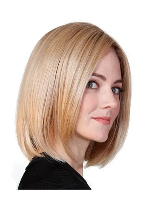 Straight Blonde 11 inch Monofilament Bobs Cancer Patient Wigs