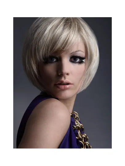 Young Fashion Chin Length Bobs Straight Style Platinum Blonde Wigs