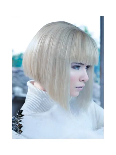 Young Fashion Platinum Blonde Chin Length With Clear Clean lines Lace Front Wigs