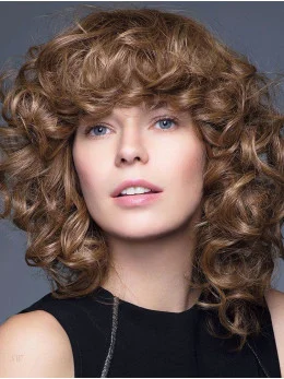 Curly Brown 14 inch Shoulder Length 100 per Hand-tied Wigs