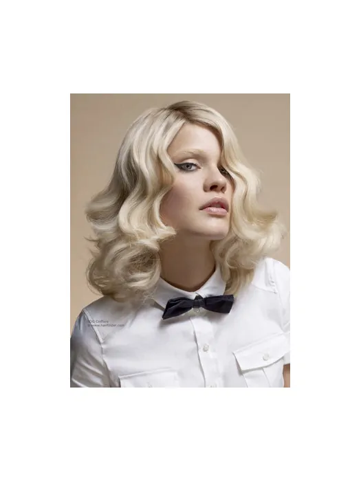 Young Fashion New Arrived Platinum Blonde Wavy Elegent Full Lace Synthetic Wigs