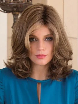 Wavy Brown Shoulder Length Capless Synthetic Wigs