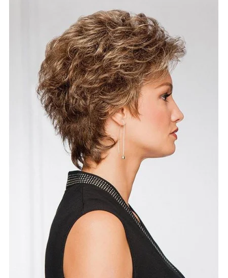Wavy Brown Short Classic Womens Capless Synthetic Wig