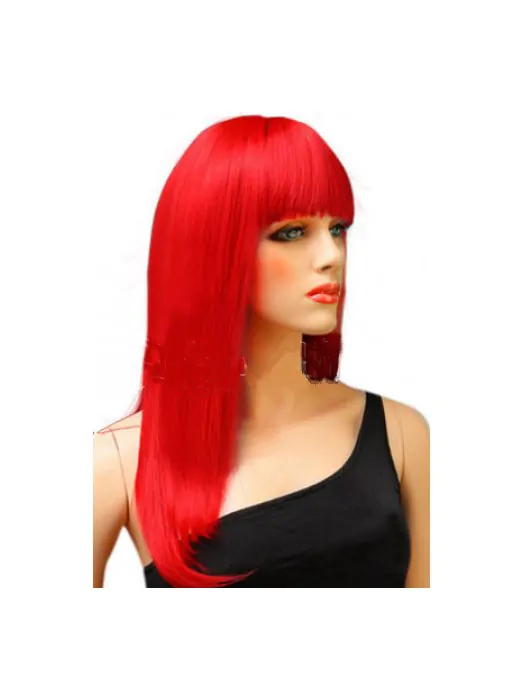 Smooth Long Straight With Bangs Red Lace Front Synthetic Wigs