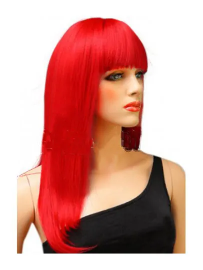 Smooth Long Straight With Bangs Red Lace Front Synthetic Wigs